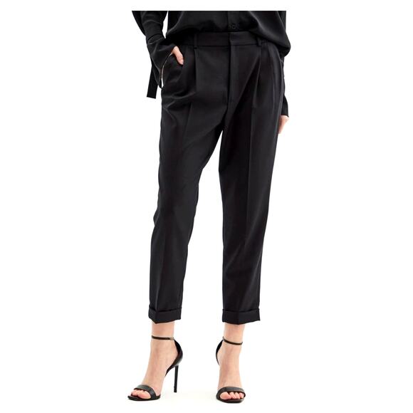 NEW! Nili Lotan 6 Slouchy Wool $575 Casablanca Dress Pants Pleated Crop Black